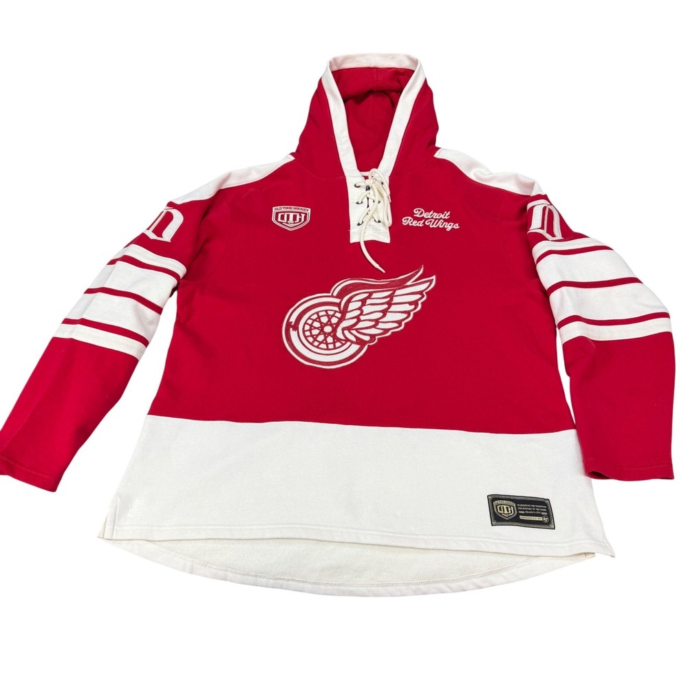 Old Time Hockey Detroit Red Wings Lace Up Hoodie Mens XL Red 47 Brand Sweatshirt